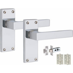 Victorian Straight Delta Handle Set, Polished Chrome, 1 Pair 3" Ball Bearing Hinges, Latches Pack, 120mm x 40mm - Golden Grace