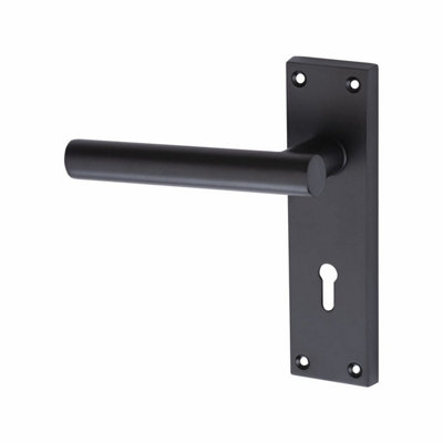 Victorian Straight T-Bar Handle Matt Black Lever Lock Door Handles +3 Lever Lock Set with 1 Pair of 3" Ball Bearing Hinges - GG