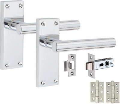 Victorian Straight T-Bar Handle Set, Polished Chrome, 1 Pair 3" Ball Bearing Hinges, Latches Pack, 120mm x 40mm - Golden Grace