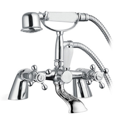 Victorian Traditional Freestanding Bath Shower Mixer Complete With Handset and Holder Chrome - 4