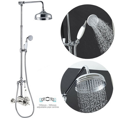 Victorian Traditional Thermostatic Shower Mixer Rigid Riser Kit Diverter Chrome