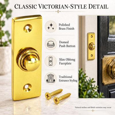 Victorian Wired Door Bell Push Button Polished Brass Finish 75.7 x 26mm