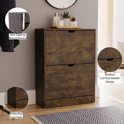 Vida Designs Schoenenkast met 2 laden, organizer voor schoenen, houten meubels, houten eenheid, walnoot en zwart