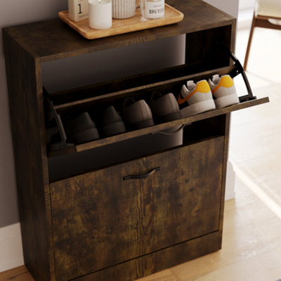 Vida Designs 2 Drawer Shoe Cabinet, Dark Wood