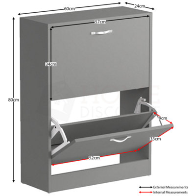 Vida Designs 2 Drawer Shoe Storage Cabinet Grey