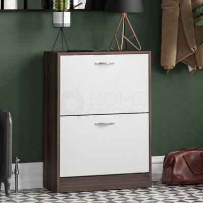 Vida Designs 2 Drawer Shoe Storage Cabinet Walnut and White