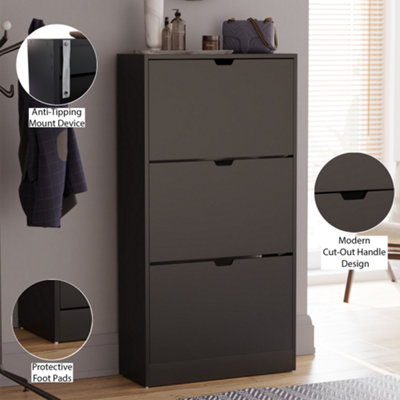 Vida Designs 3 Drawer Black Shoe Cabinet - FSC Certified