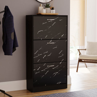 Vida Designs 3 Drawer Shoe Cabinet, Black Marble