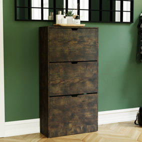 Vida Designs 3 Drawer Shoe Cabinet, Dark Wood (FSC 100%)