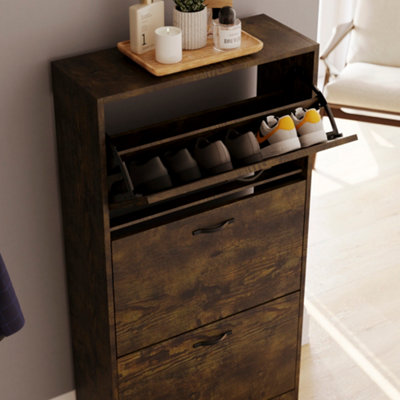 Vida Designs 3 Drawer Shoe Cabinet, Dark Wood