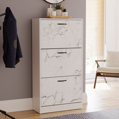 Vida Designs 3 Drawer Shoe Cabinet, White Marble