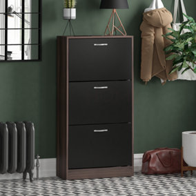 Vida Designs 3 Drawer Shoe Storage Cabinet Walnut and Black
