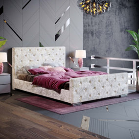 Vida Designs Arabella Crushed Velvet Champagne 4ft6 Double Bed Frame, 190 x 135cm