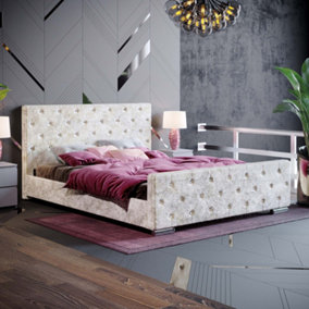 Vida Designs Arabella Crushed Velvet Champagne 5ft King Size Bed Frame, 200 x 150cm