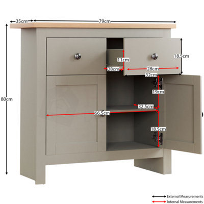 Vida Designs Arlington Grey 2 Drawer 2 Door Sideboard Storage Cabinet Cupboard