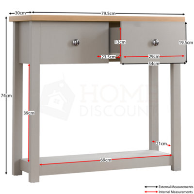 Vida Designs Arlington Grey 2 Drawer Console Table With Undershelf