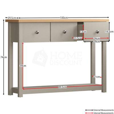 Vida Designs Arlington Grey 3 Drawer Console Table With Undershelf