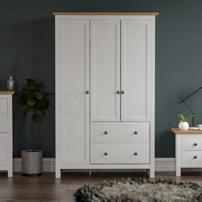 Vida Designs Arlington White 3 Door 2 Drawer Wardrobe (H)1800mm (W)1090mm (D)520mm