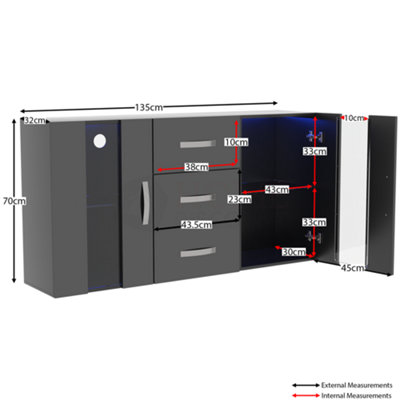 Vida Designs Astro Black 2 Door 3 Drawer LED Sideboard Storage Cabinet Cupboard