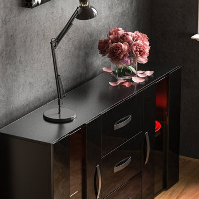 Vida Designs Astro Black 2 Door 3 Drawer LED Sideboard Storage Cabinet Cupboard