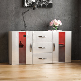 Vida Designs Astro White 2 Door 3 Drawer LED Sideboard Storage Cabinet Cupboard