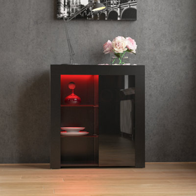 Vida Designs Azura Black 1 Door LED Sideboard Storage Cabinet Cupboard