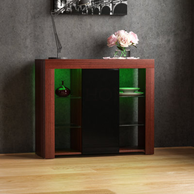 Vida Designs Azura Walnut & Black 1 Door Large LED Sideboard Storage Cabinet Cupboard