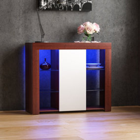 Vida Designs Azura Walnut & White 1 Door Large LED Sideboard Storage Cabinet Cupboard