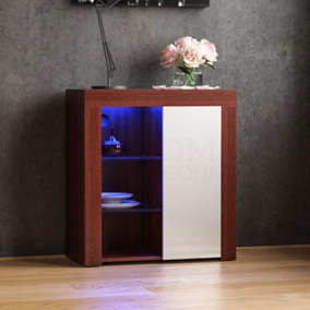 Vida Designs Azura Walnut & White 1 Door LED Sideboard Storage Cabinet Cupboard