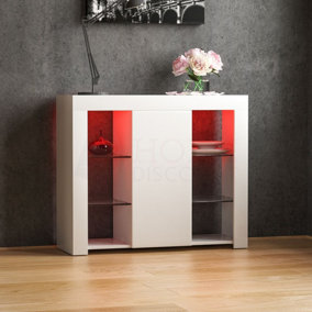 Vida Designs Azura White 1 Door Large LED Sideboard Storage Cabinet Cupboard