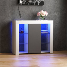 Vida Designs Azura White & Grey 1 Door Large LED Sideboard Storage Cabinet Cupboard