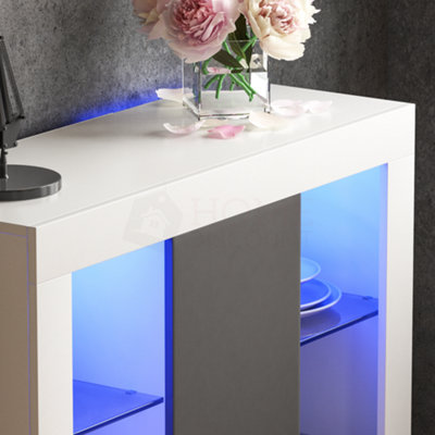Credenza Moderna Azura Con Luci LED RGB 1 Anta - Design Noce E Bianco, 83x75x35 Cm, Per Soggiorno O Sala Da Pranzo