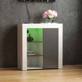 Vida Designs Azura White & Grey 1 Door LED Sideboard Storage Cabinet Cupboard