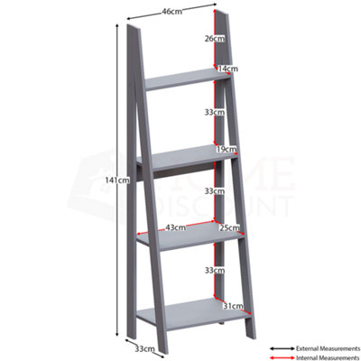 Vida Designs Bristol Grey 4 Tier Ladder Bookcase Freestanding Open Shelf (H)1410mm (W)460mm (D)330mm