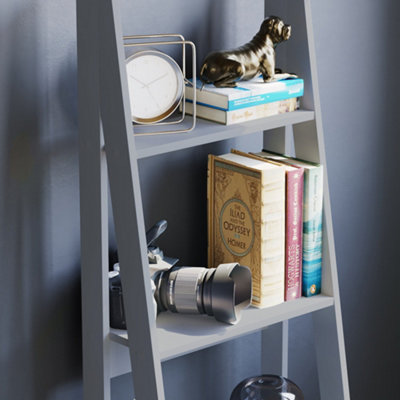 Vida Designs Bristol Grey 4 Tier Ladder Bookcase Freestanding Open Shelf (H)1410mm (W)460mm (D)330mm