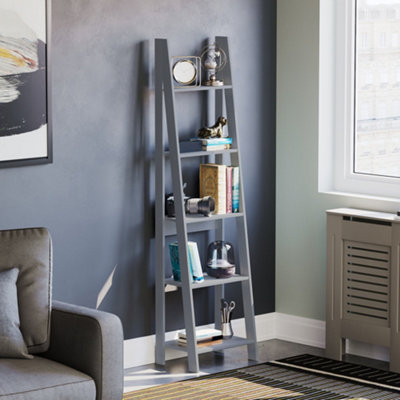 Vida Designs Bristol Grey 5 Tier Ladder Bookcase Freestanding Open Shelf (H)1755mm (W)460mm (D)385mm