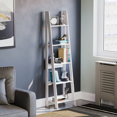 Vida Designs Bristol White 5 Tier Ladder Bookcase Freestanding Open Shelf (H)1755mm (W)460mm (D)385mm