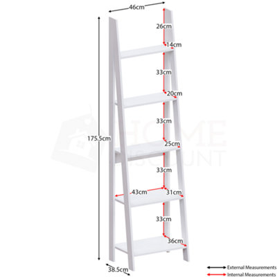 Vida Designs Bristol White 5 Tier Ladder Bookcase Freestanding Open Shelf (H)1755mm (W)460mm (D)385mm