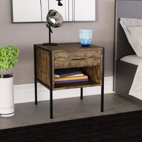 Vida Designs Brooklyn Dark Wood 1 Drawer Bedside Cabinet (H)500mm (W)430mm (D)400mm