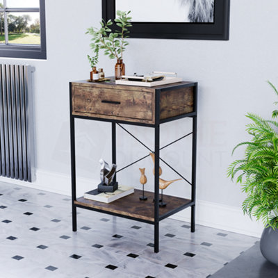 Vida Designs Brooklyn Dark Wood 1 Drawer Console Table With Undershelf