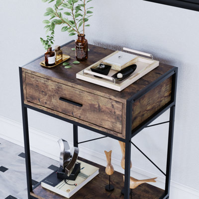 Vida Designs Brooklyn Dark Wood 1 Drawer Console Table With Undershelf