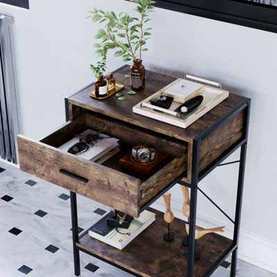 Vida Designs Brooklyn Dark Wood 1 Drawer Console Table With Undershelf