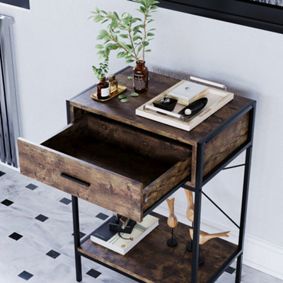 Vida Designs Brooklyn Dark Wood 1 Drawer Console Table With Undershelf