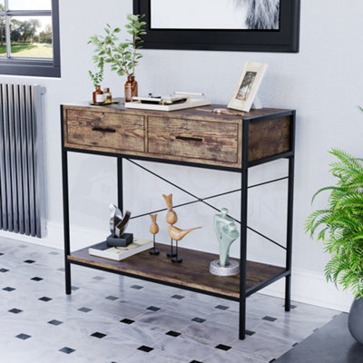 Vida Designs Brooklyn Dark Wood 2 Drawer Console Table With Undershelf
