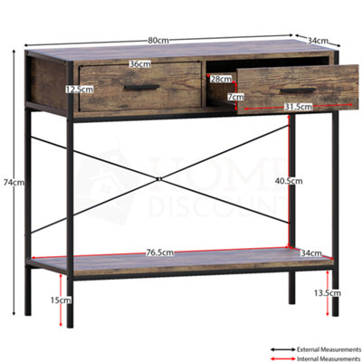 Vida Designs Brooklyn Dark Wood 2 Drawer Console Table With Undershelf