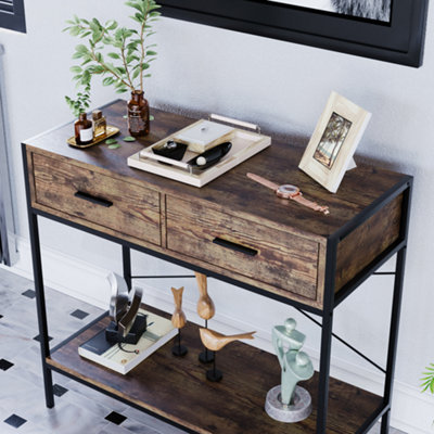 Vida Designs Brooklyn Dark Wood 2 Drawer Console Table With Undershelf
