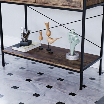 Vida Designs Brooklyn Dark Wood 2 Drawer Console Table With Undershelf