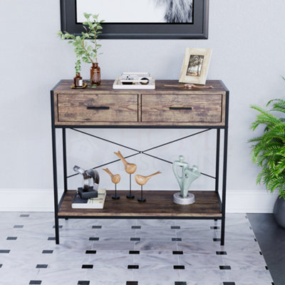 Vida Designs Brooklyn Dark Wood 2 Drawer Console Table With Undershelf