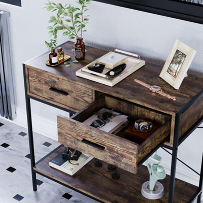 Vida Designs Brooklyn Dark Wood 2 Drawer Console Table With Undershelf