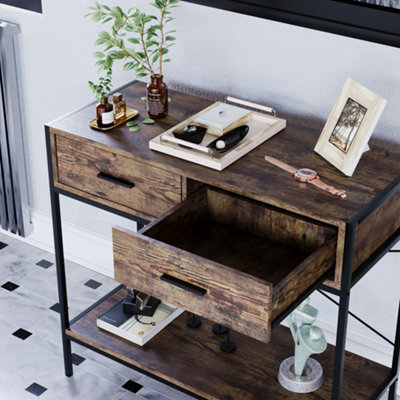 Vida Designs Brooklyn Dark Wood 2 Drawer Console Table With Undershelf